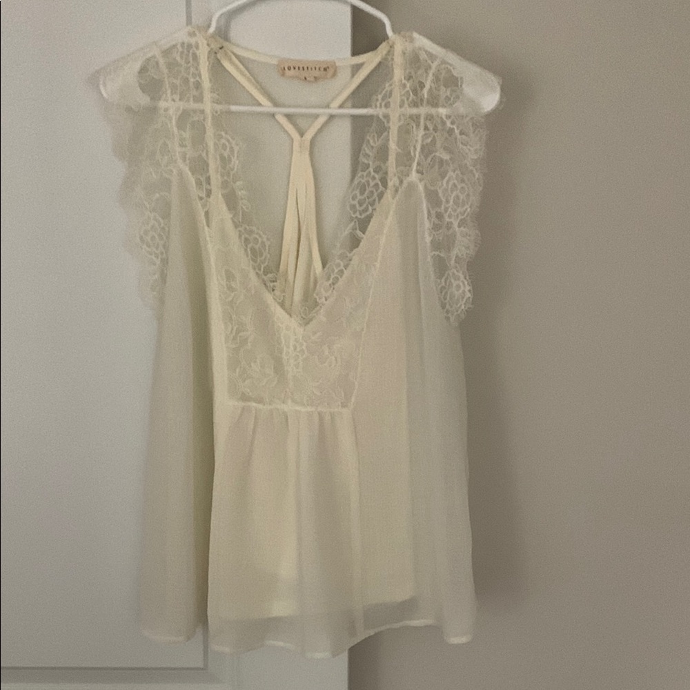 Cream Lace Sleeveless Top